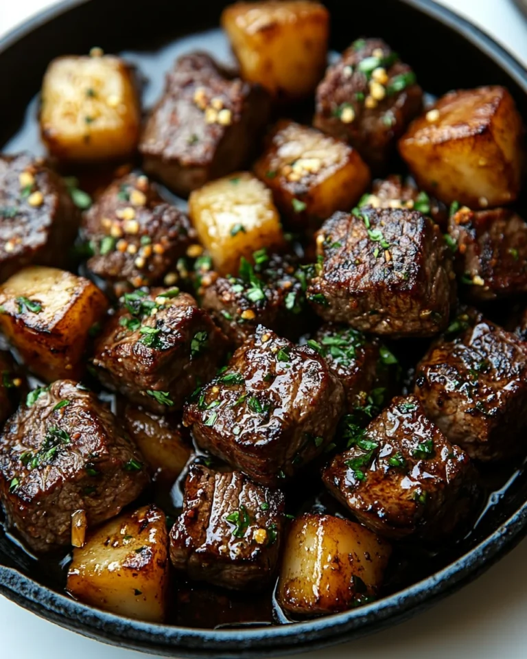 Quick Garlic Butter Steak Bites in a Cast Iron Skillet